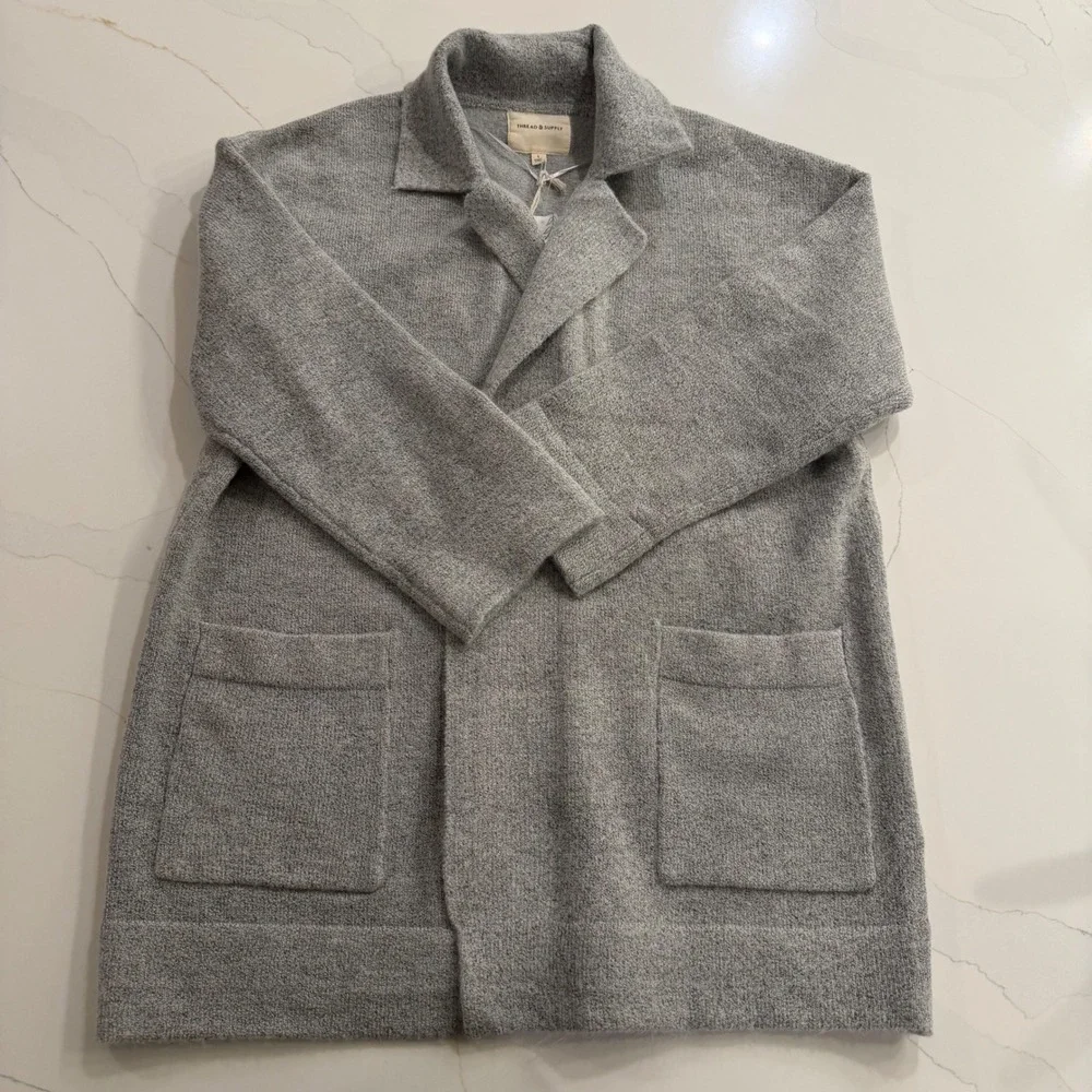 Thread & Supply Grey Knit Open Front Cardigan Jacket J1438SWND Womens Large NEW - Picture 2 of 5